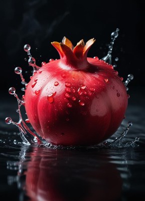 Pomegranate with splashing water droplets