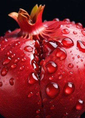 Split Pomegranate with Water Droplets