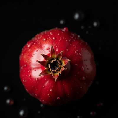 Red Pomegranate with Water Droplets