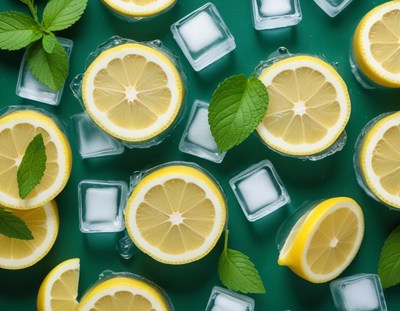 Lemon Slices with Mint and Ice Cubes
