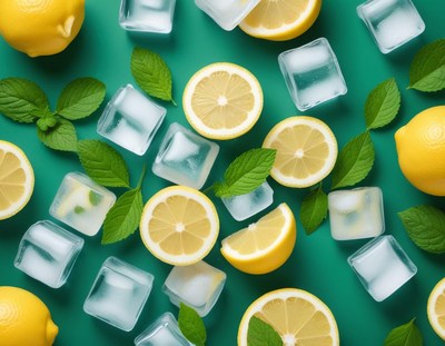 Fresh Lemons with Mint and Ice
