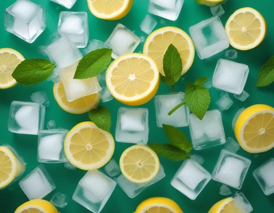 Lemon slices with ice and mint