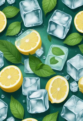 Lemon Mint Ice Cubes Pattern