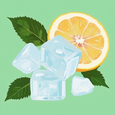Lemon with Ice Cubes and Mint