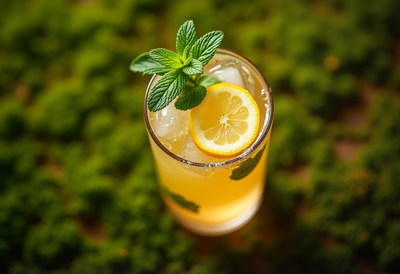 Refreshing mint and lemon drink on a summer day