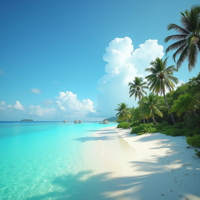 Tropical beach with clear water and palm trees