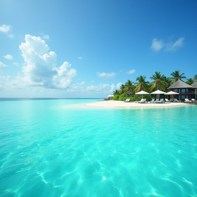 Tropical paradise with clear waters and luxury resort