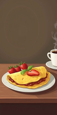Breakfast plate featuring an omelette and coffee