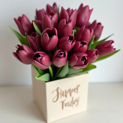 Beautiful tulip bouquet in a charming display box