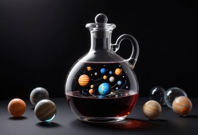 Celestial-inspired glass jar with planet sculptures