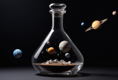 Creative depiction of planets in a glass flask