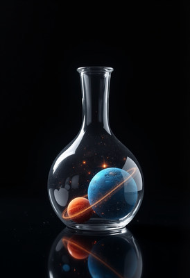 Creative glass flask featuring miniature planets inside