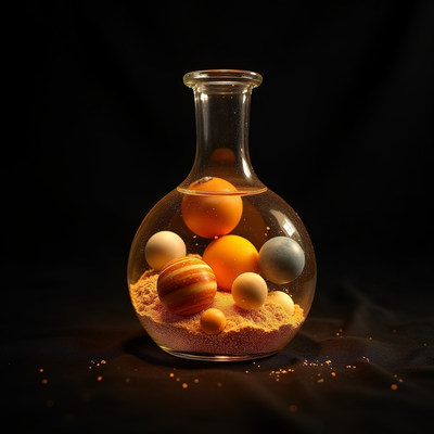 Colorful solar system in a glass flask