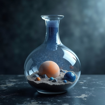 Creative glass vase with sand and planet models