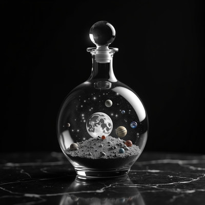 Creative glass bottle showcasing a miniature universe