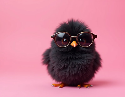 Cute black chick wearing glasses against a pink background