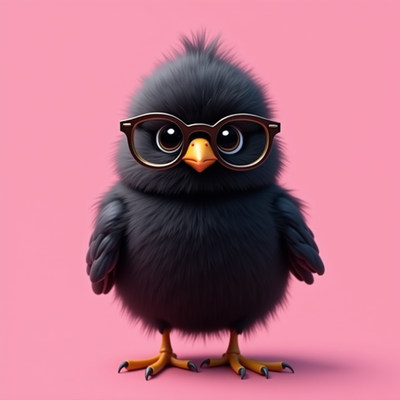 Glasses-wearing bird stands boldly on pink backdrop