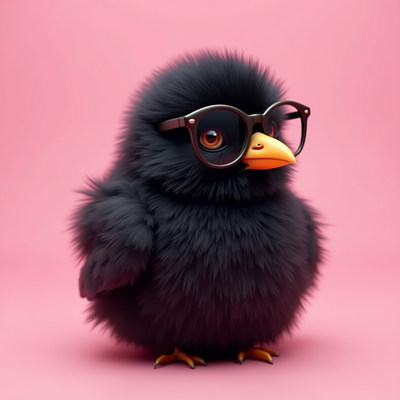 Cute black chick wearing glasses on pink background