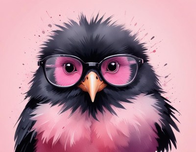 Bird with glasses on a pink background shows style