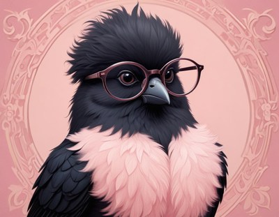 Glasses-clad bird poses on pastel backdrop