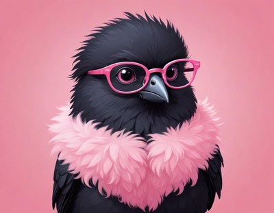 Stylish bird in pink accessories poses for attention