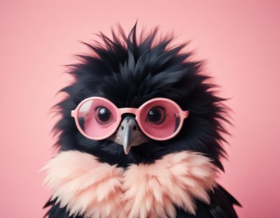 Chic pink-glassed bird on pink backdrop