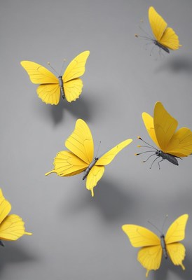 Colorful yellow butterflies fluttering in the air