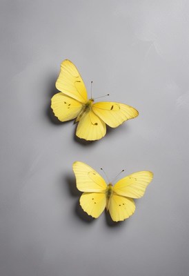 Yellow butterflies resting on a gray surface