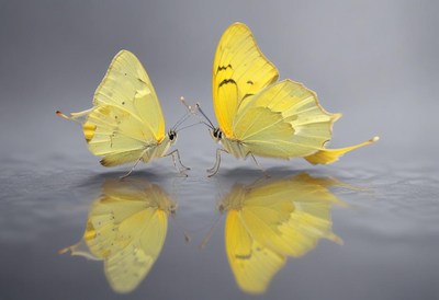 Butterflies engaging near a reflective surface