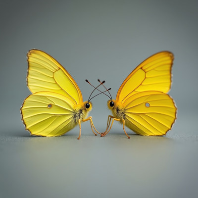 Fluttering yellow butterflies interacting near a surface