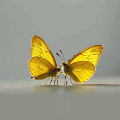 Yellow butterflies displaying mating behavior in nature