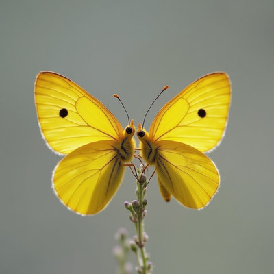 Bright yellow butterfly resting on a plant stem