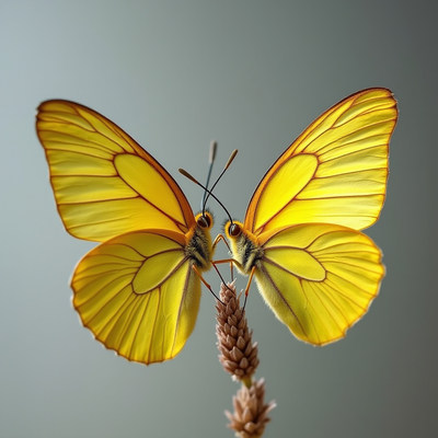 Bright yellow butterflies resting on a flower stem