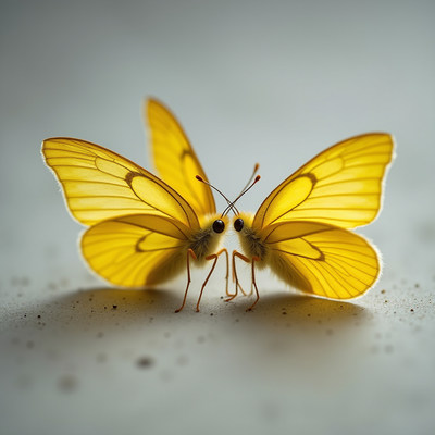 Yellow butterflies resting on a surface in close-up view