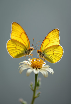 Butterflies dancing on a daisy in bright sunlight