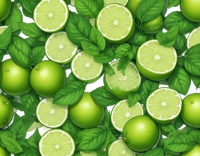 Fresh limes and basil leaves arranged beautifully