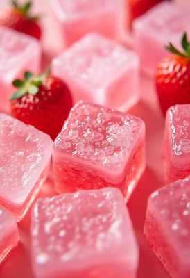 Vibrant strawberry jelly cubes on a colorful surface