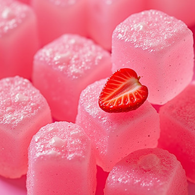 Delightful pink treats with fresh strawberry topping
