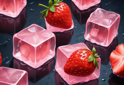 Refreshing dessert with strawberries and ice cubes