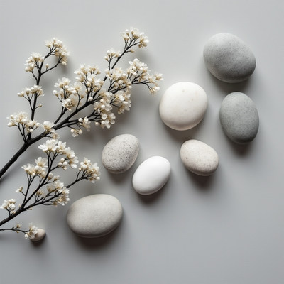 Stone and flower arrangement inspired by nature