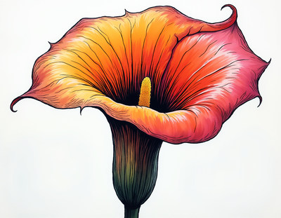 Orange flower with details on a white background