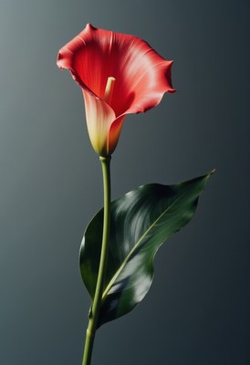 Vibrant red calla lily against minimalist background