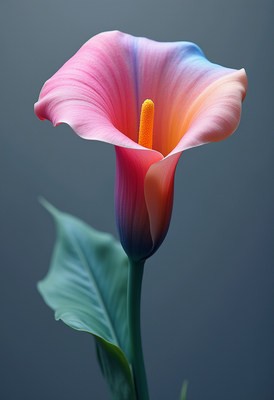 Colorful calla lily flower in soft lighting