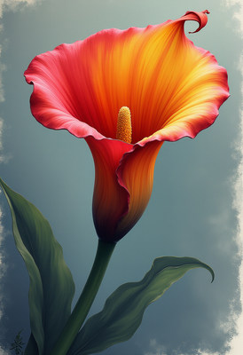 Vibrant calla lily in warm sunset hues