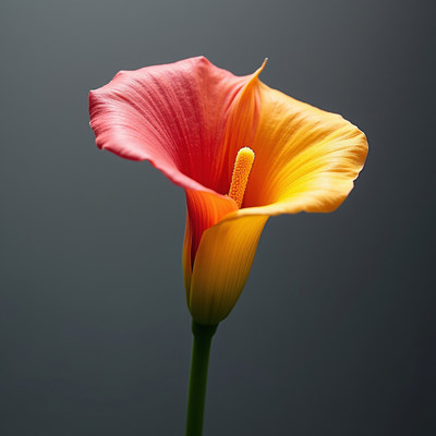 Vibrant calla lily in shades of orange and pink blooms