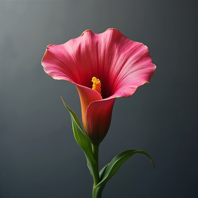 Vibrant pink flower with delicate petals and green leaves