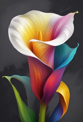 Colorful calla lily flower on dark background