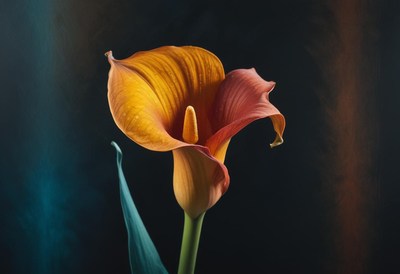 Bright and vibrant calla lily against dark background