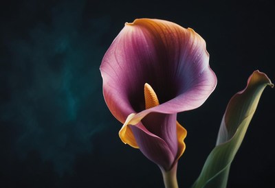 Colorful calla lily against a dark background