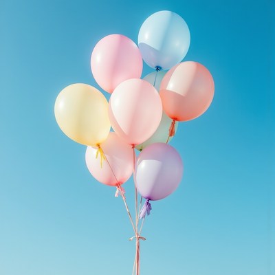 Colorful balloons floating against a clear sky